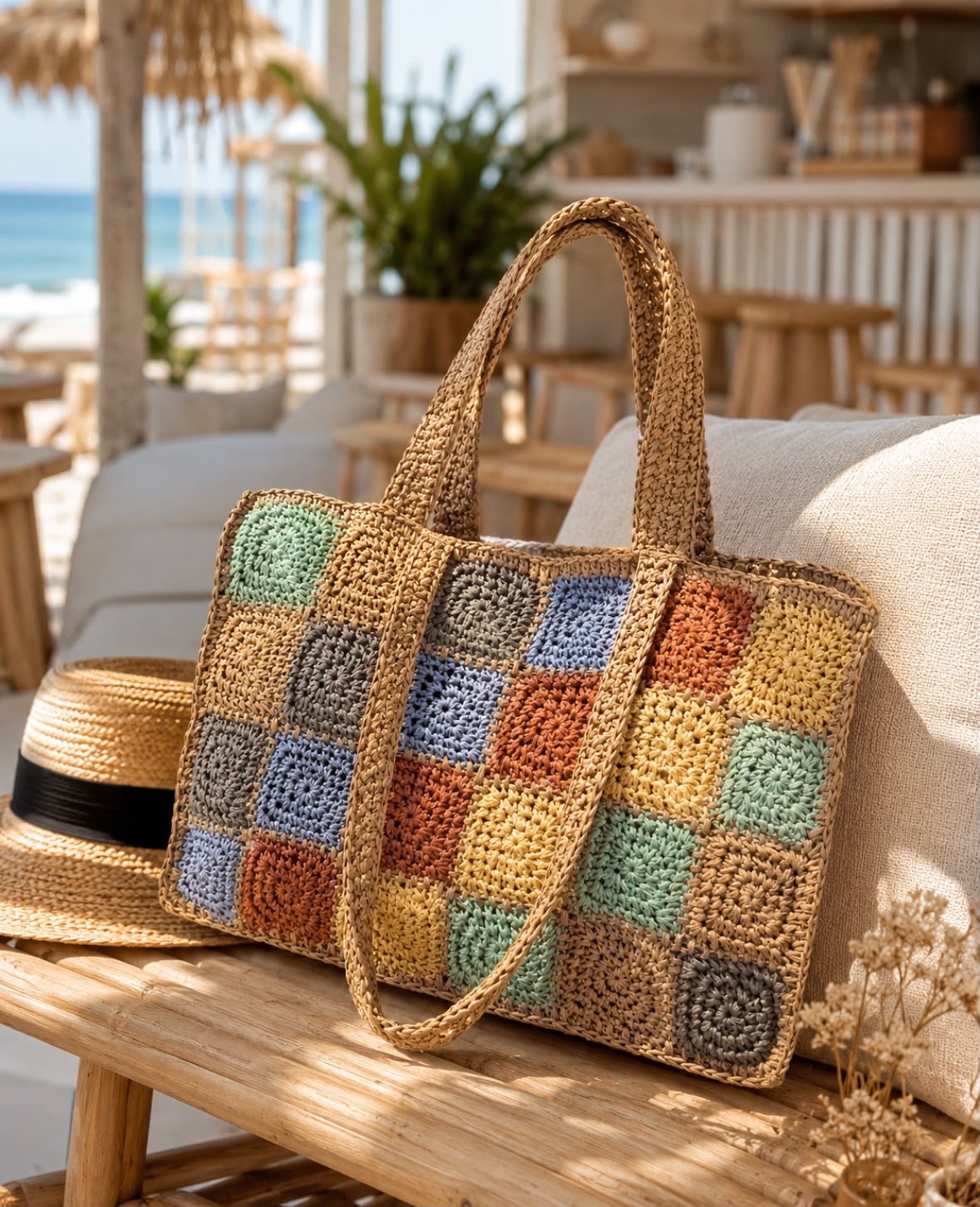 Boho Mosaic Hasır Çanta